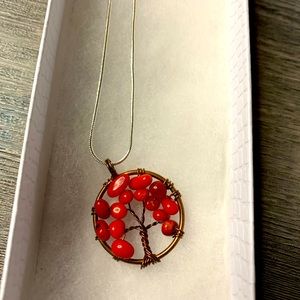 Red family tree necklace